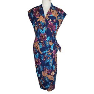 Vtg 1990s HBS Ltd. Faux Sarong Style Maxi Dress 16 Multicolor Tropical Floral
